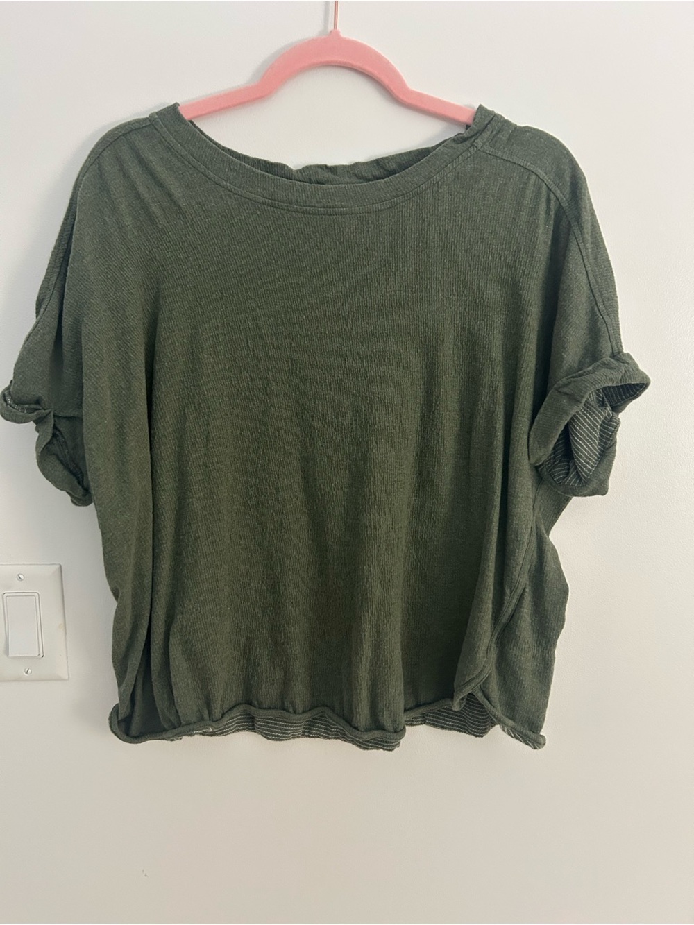Cupio Womens Large Olive Green Ribbed Knit Dolman Sleeve Casual Top